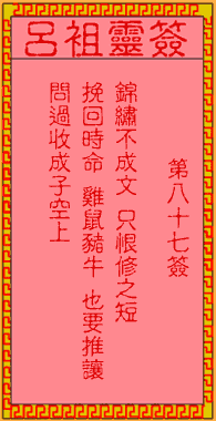 呂祖靈簽第捌拾柒簽:古人子孔子在陳